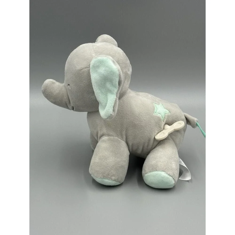 CARTERS Gray Mint Green Elephant Wind Up Musical Plush Moves Head Stuffed Animal